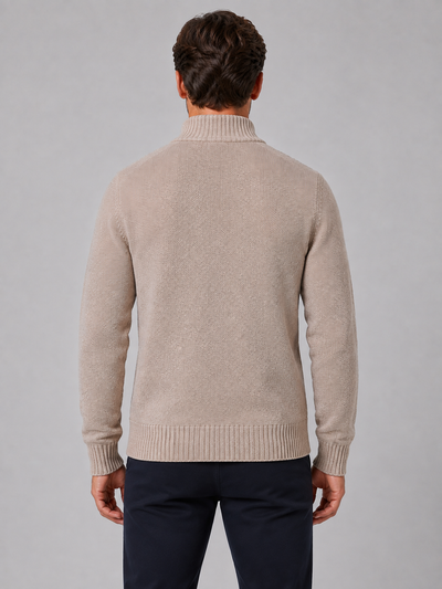Men's Full Zip Knit Cardigan – Funnel Neck Textured Sweater
