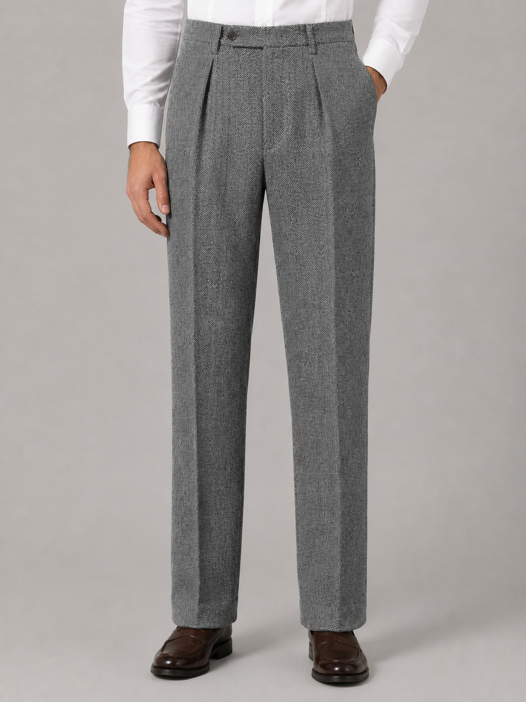 Men’s Herringbone Pleated Pants – Straight Leg Tailored Fit