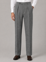 Men’s Herringbone Pleated Pants – Straight Leg Tailored Fit