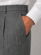 Men’s Herringbone Pleated Pants – Straight Leg Tailored Fit