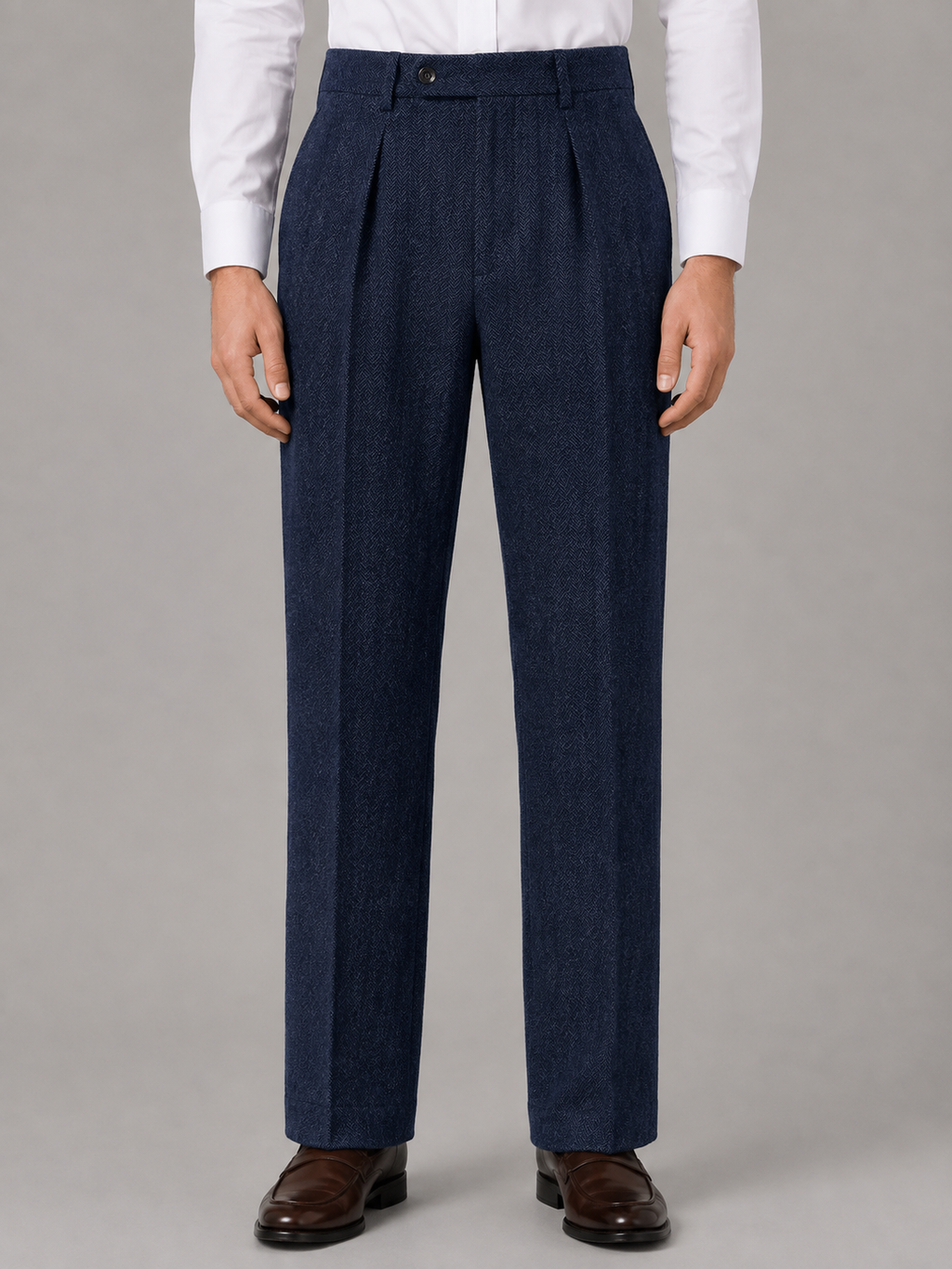 Men’s Herringbone Pleated Pants – Straight Leg Tailored Fit