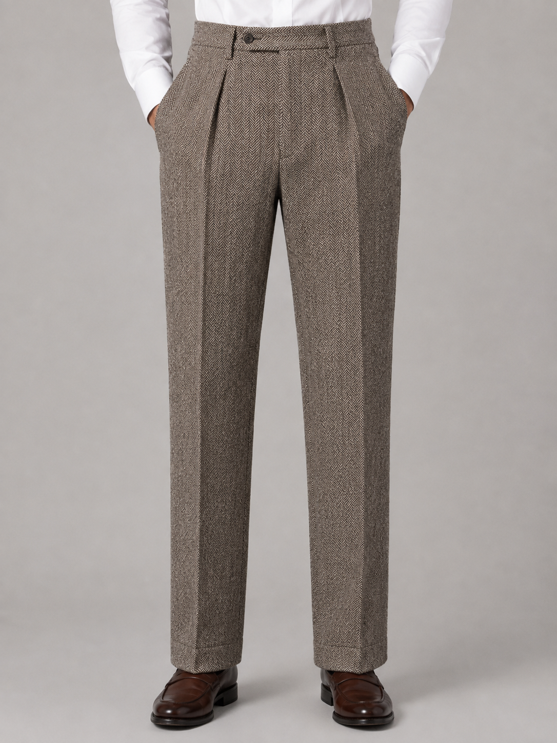 Men’s Herringbone Pleated Pants – Straight Leg Tailored Fit