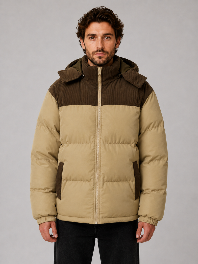 Men's Hooded Corduroy Puffer Jacket – Warm Quilted Winter Coat