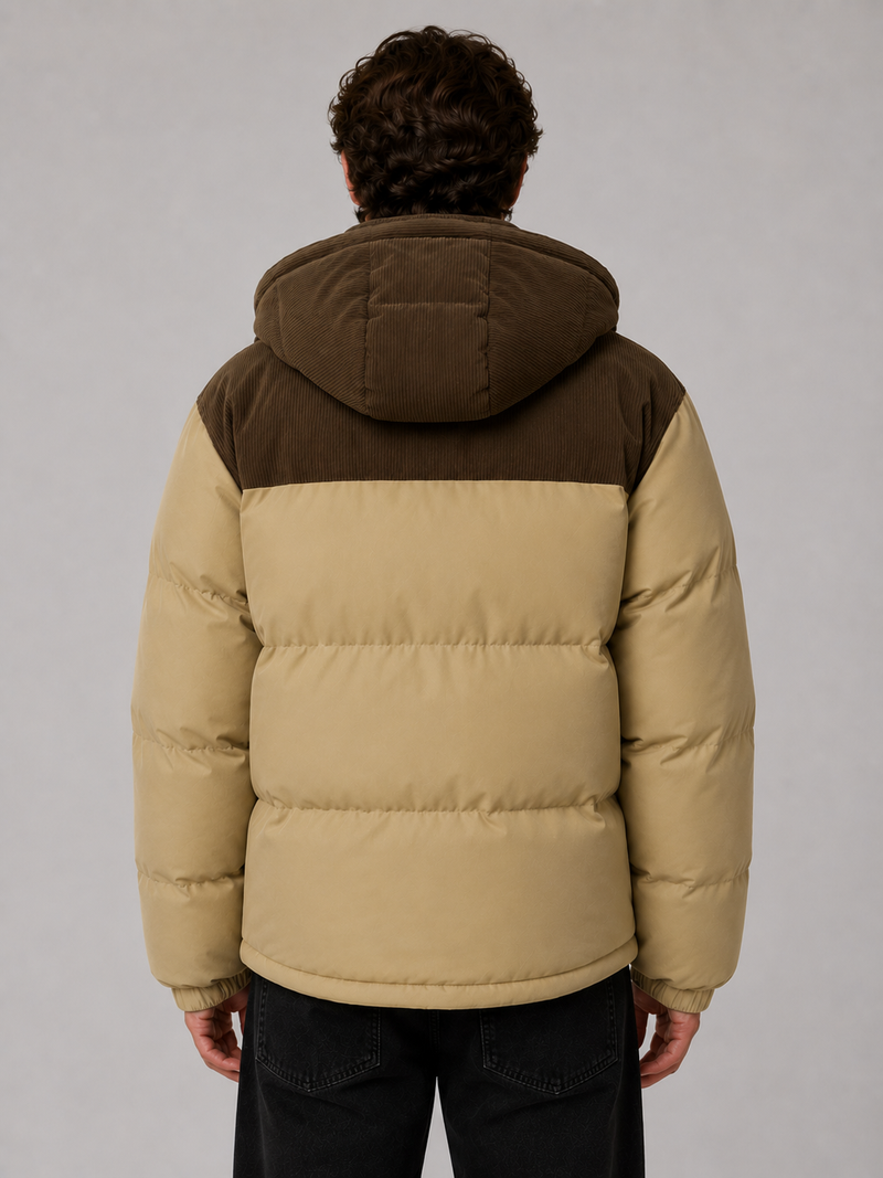 Men's Hooded Corduroy Puffer Jacket – Warm Quilted Winter Coat