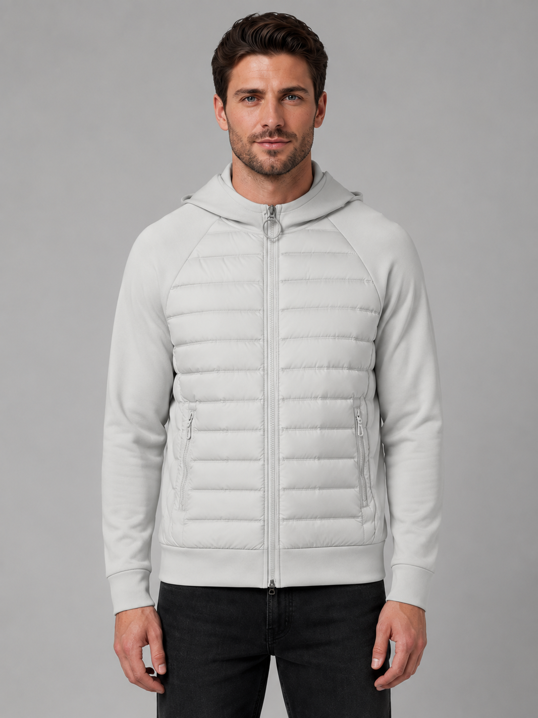 Men's Hooded Quilted Jacket – Lightweight Zip Through Outerwear