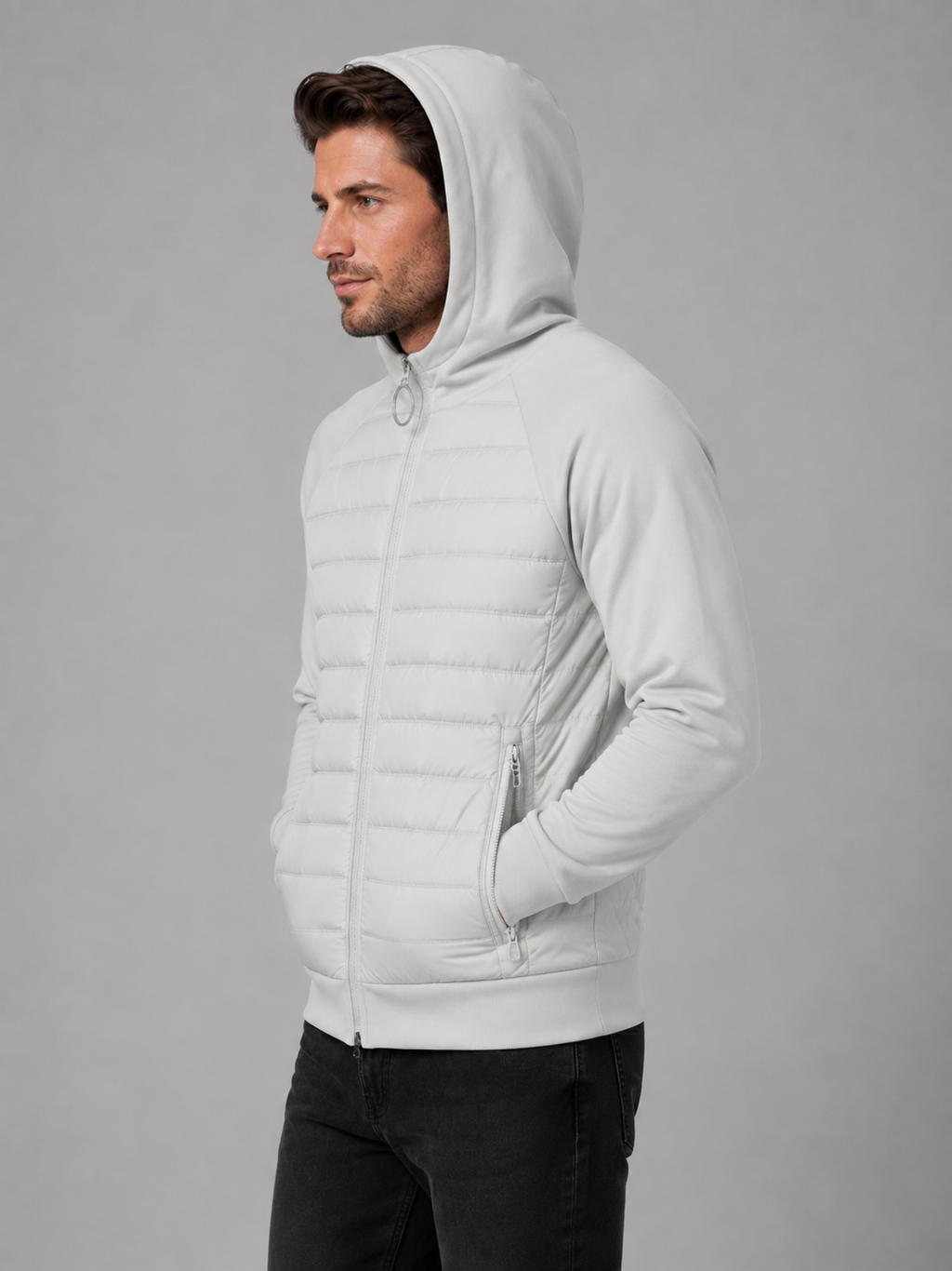 Men's Hooded Quilted Jacket – Lightweight Zip Through Outerwear