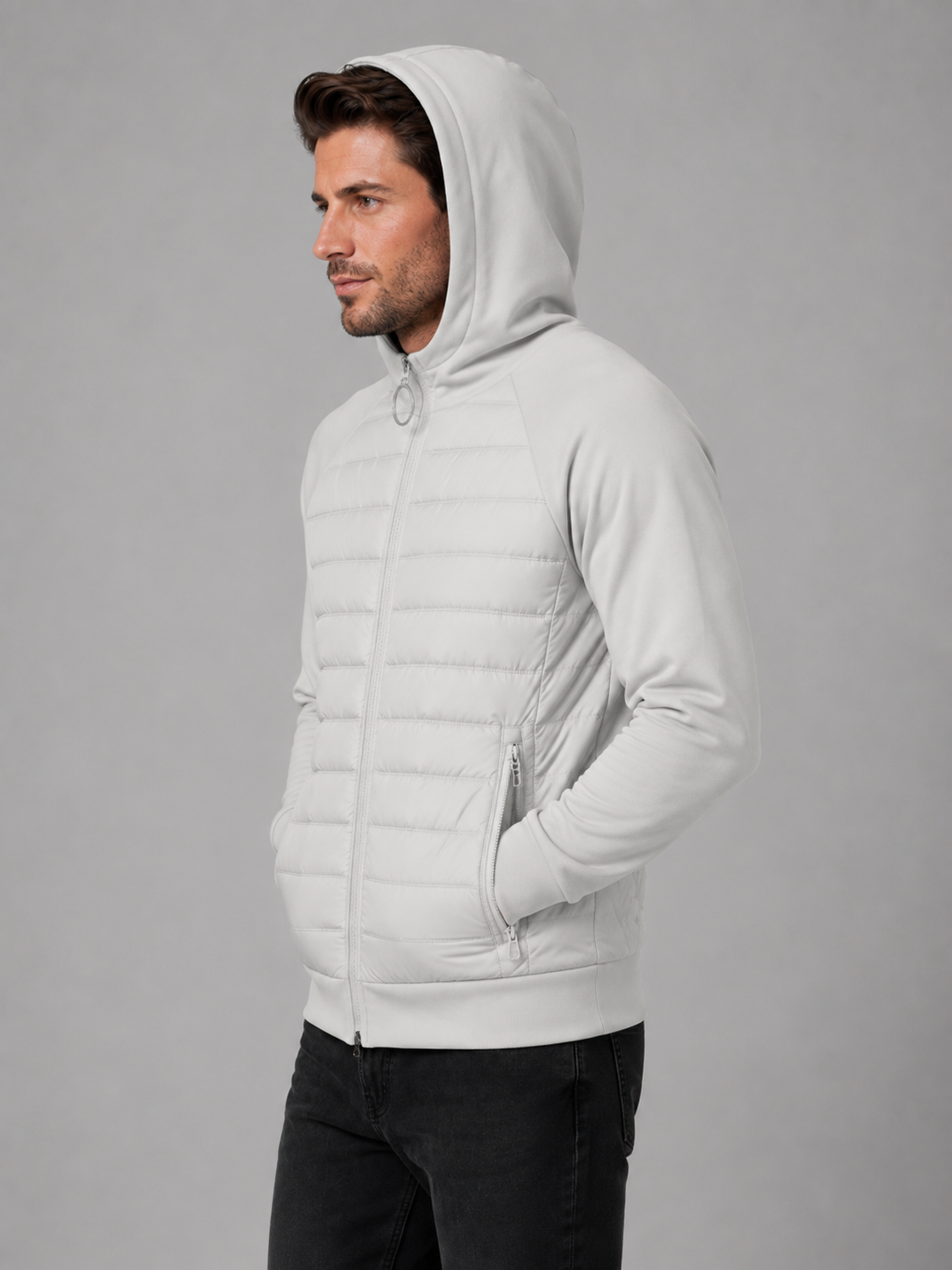 Men's Hooded Quilted Jacket – Lightweight Zip Through Outerwear