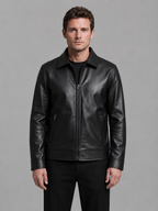 Men's Leather Look Jacket with Zip Pockets – Classic Regular Fit