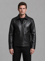 Men's Leather Look Jacket with Zip Pockets – Classic Regular Fit