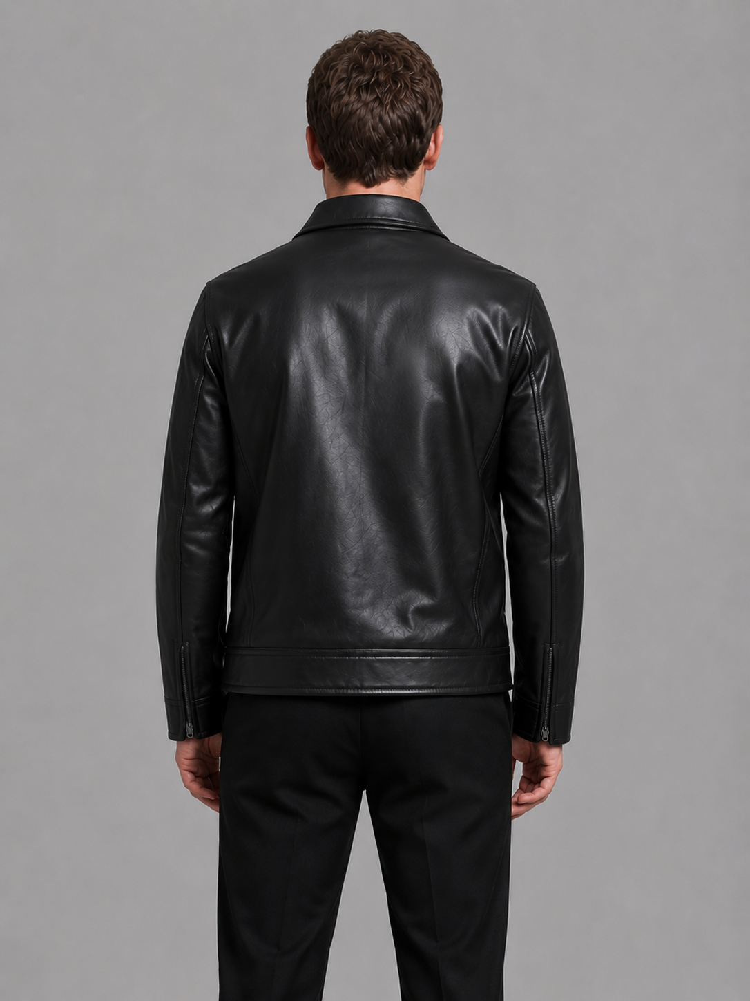 Men's Leather Look Jacket with Zip Pockets – Classic Regular Fit