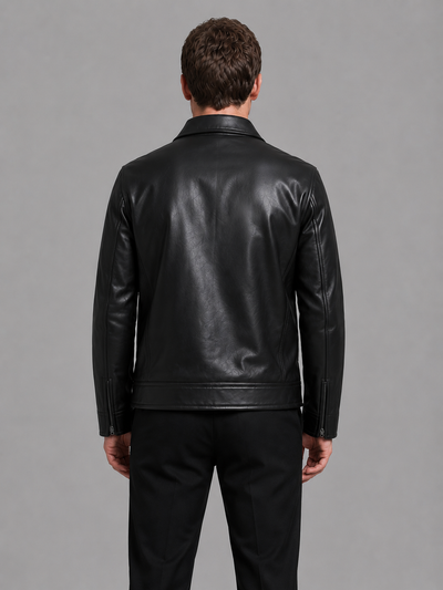 Men's Leather Look Jacket with Zip Pockets – Classic Regular Fit