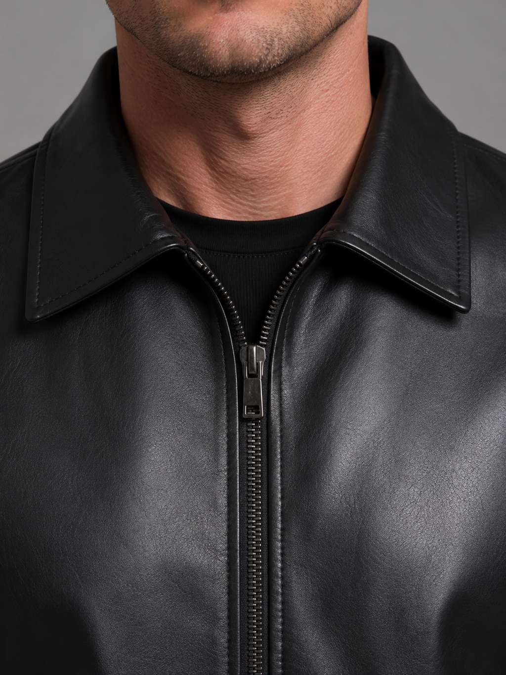 Men's Leather Look Jacket with Zip Pockets – Classic Regular Fit