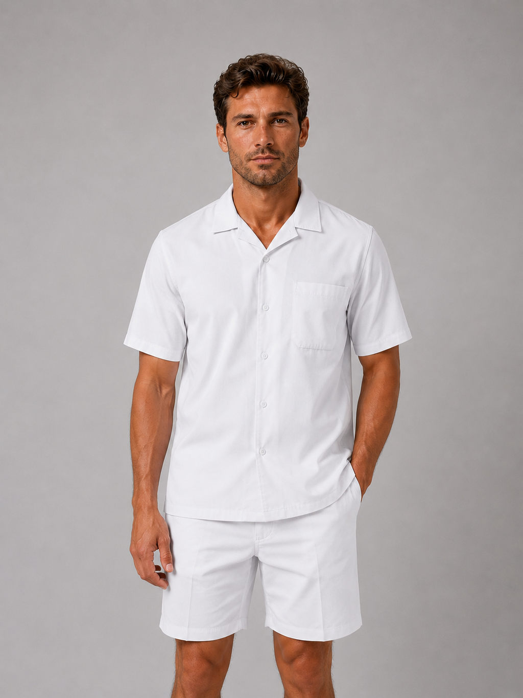 Men’s Linen Look Shirt & Shorts Co-Ord Set – Summer Style