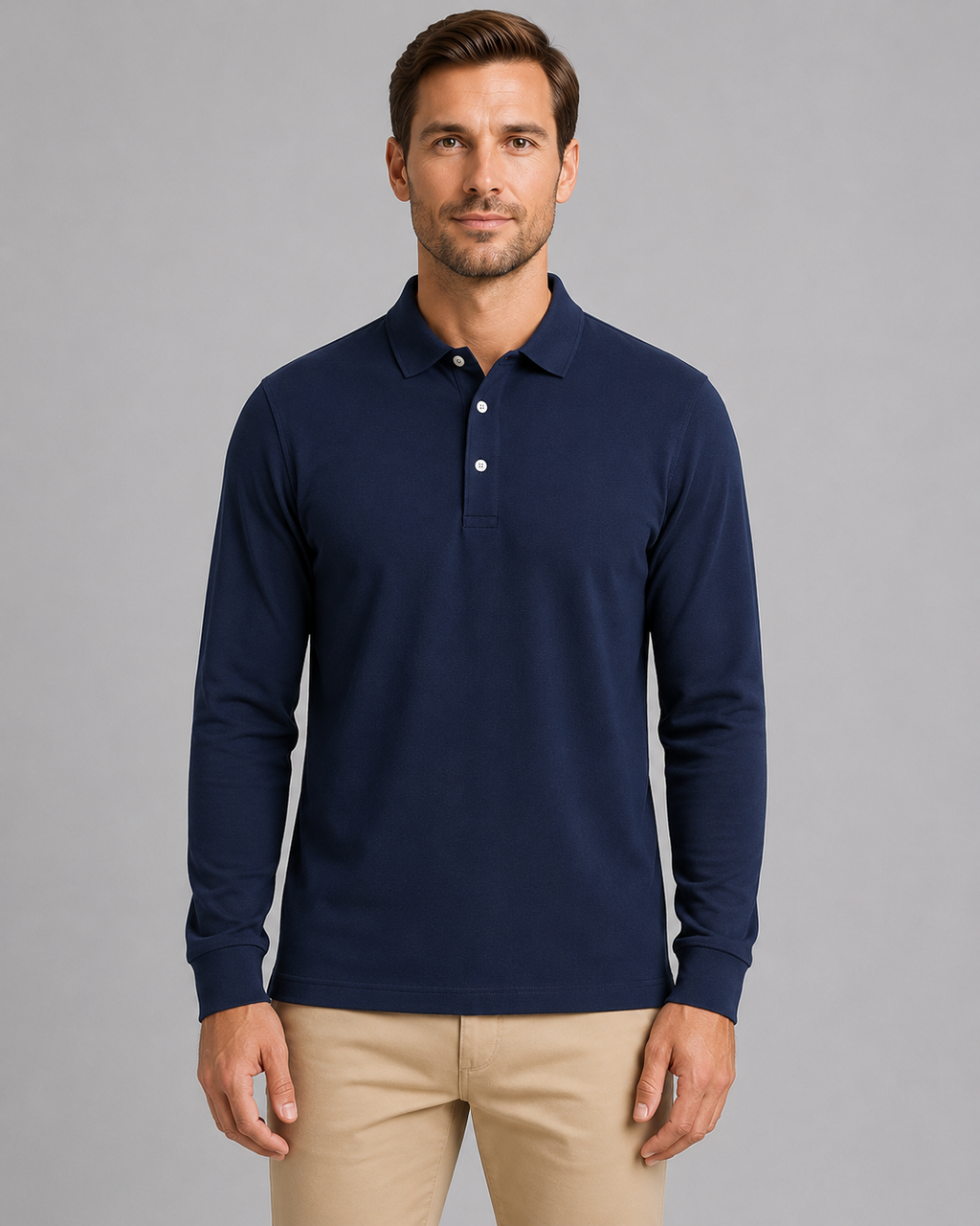 Men's Long Sleeve Cotton Piqué Polo Shirt – Classic Smart Casual Golf Shirt