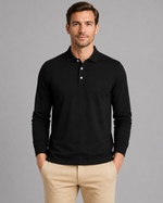 Men's Long Sleeve Cotton Piqué Polo Shirt – Classic Smart Casual Golf Shirt