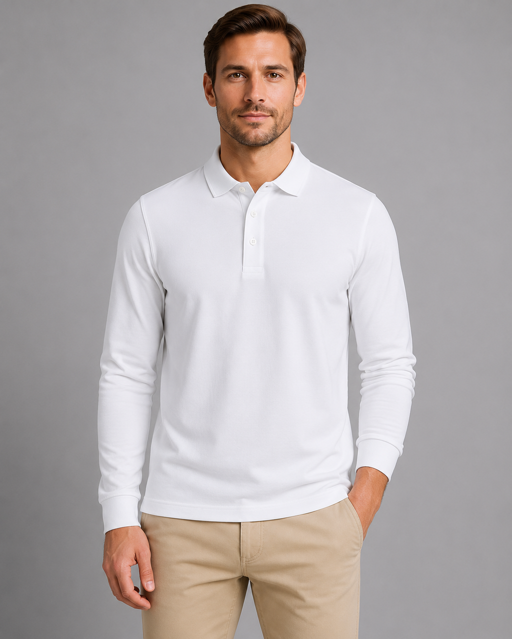 Men's Long Sleeve Cotton Piqué Polo Shirt – Classic Smart Casual Golf Shirt