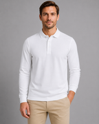 Men's Long Sleeve Cotton Piqué Polo Shirt – Classic Smart Casual Golf Shirt