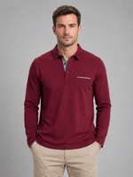 Men's Long Sleeve Polo Shirt – Gingham Trim Casual Shirt