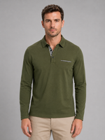 Men's Long Sleeve Polo Shirt – Gingham Trim Casual Shirt