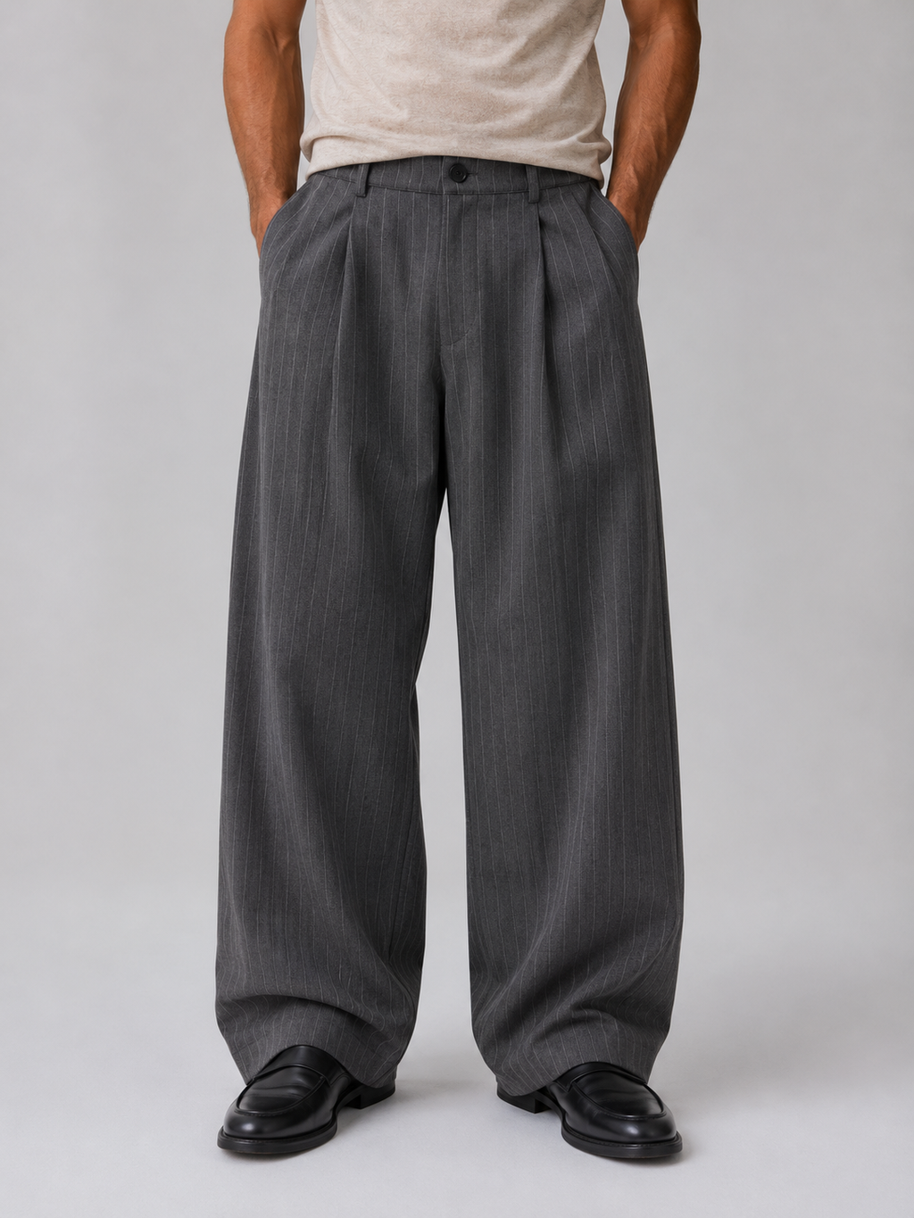 Men’s Pinstripe Wide Leg Pants – Baggy Tailored Trousers