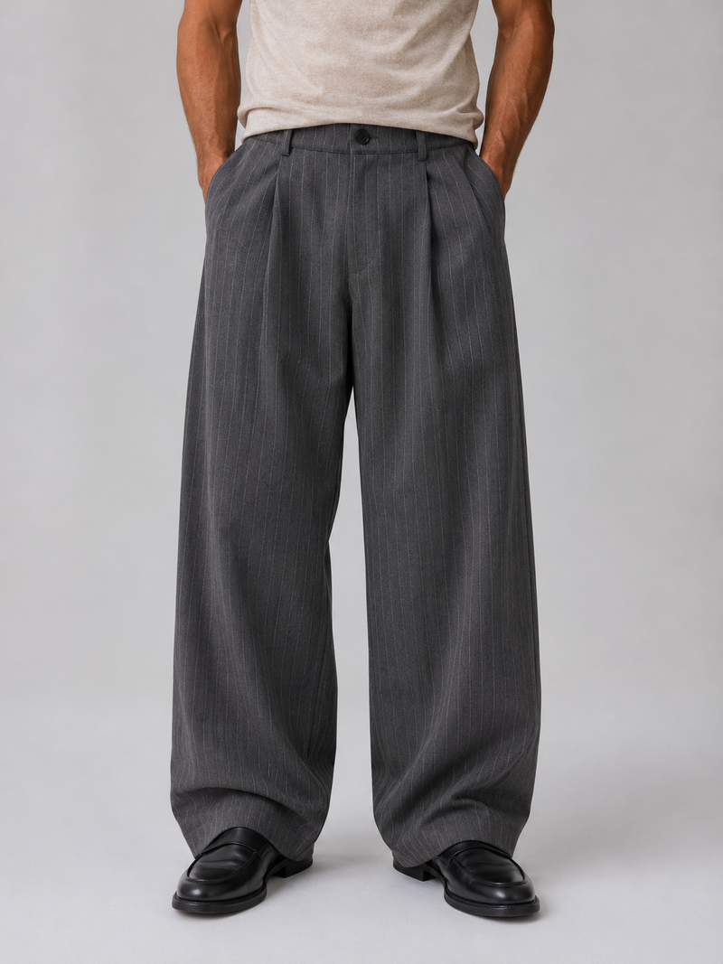 Men’s Pinstripe Wide Leg Pants – Baggy Tailored Trousers