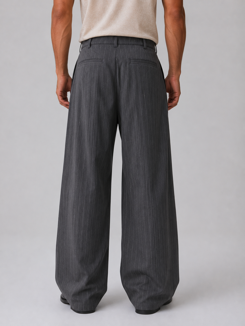 Men’s Pinstripe Wide Leg Pants – Baggy Tailored Trousers