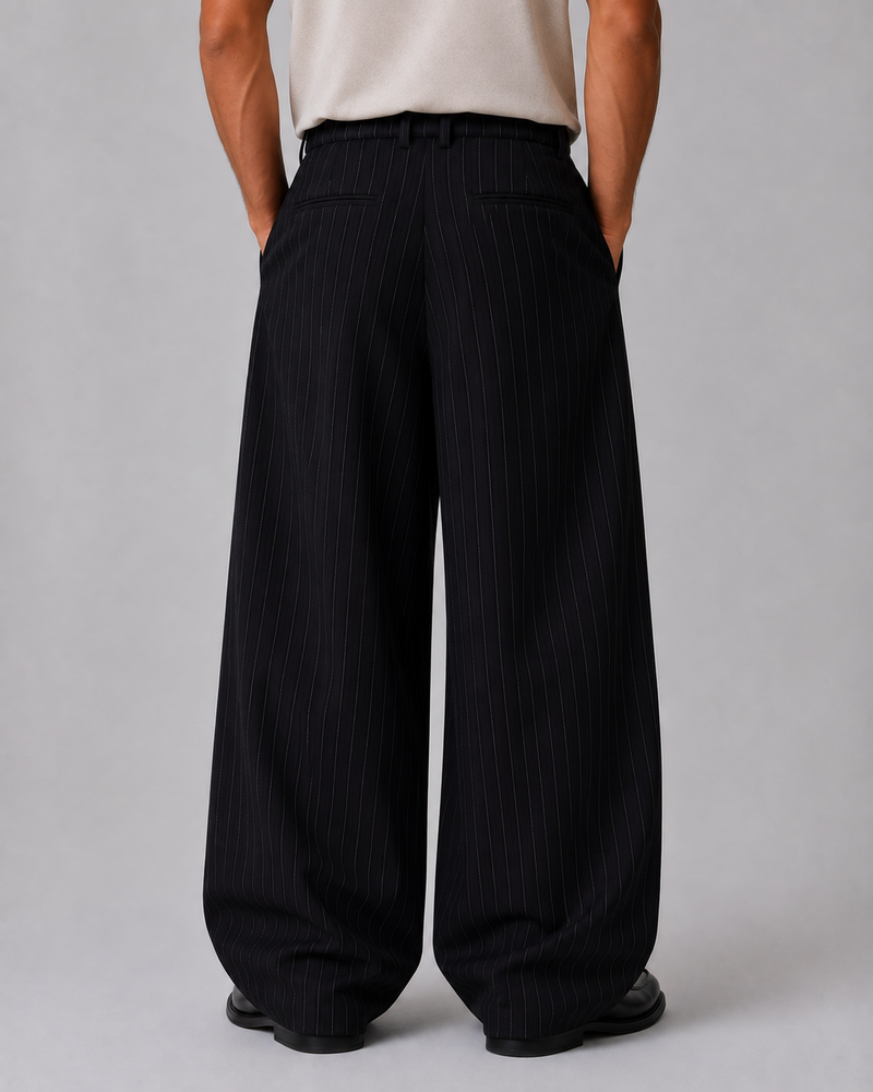 Men’s Pinstripe Wide Leg Pants – Baggy Tailored Trousers
