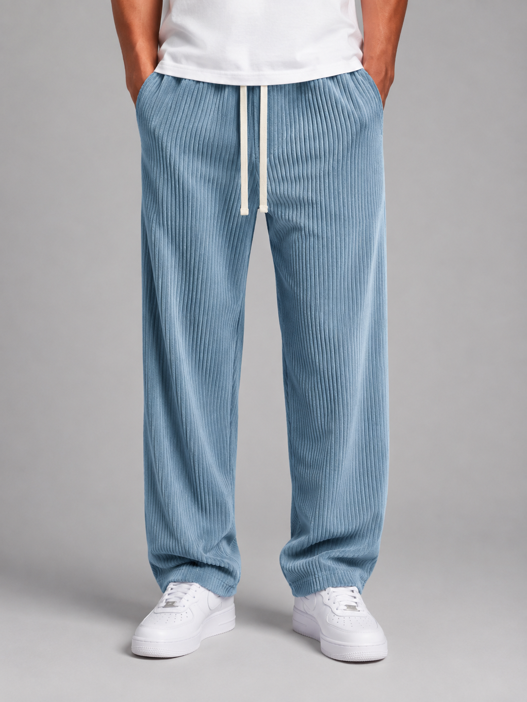 Men's Relaxed Fit Corduroy Trousers – Drawstring Wide Leg