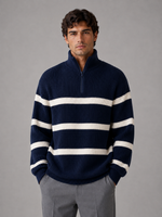 Men’s Striped Half Zip Sweater – Oversized Ribbed Knit Pullover