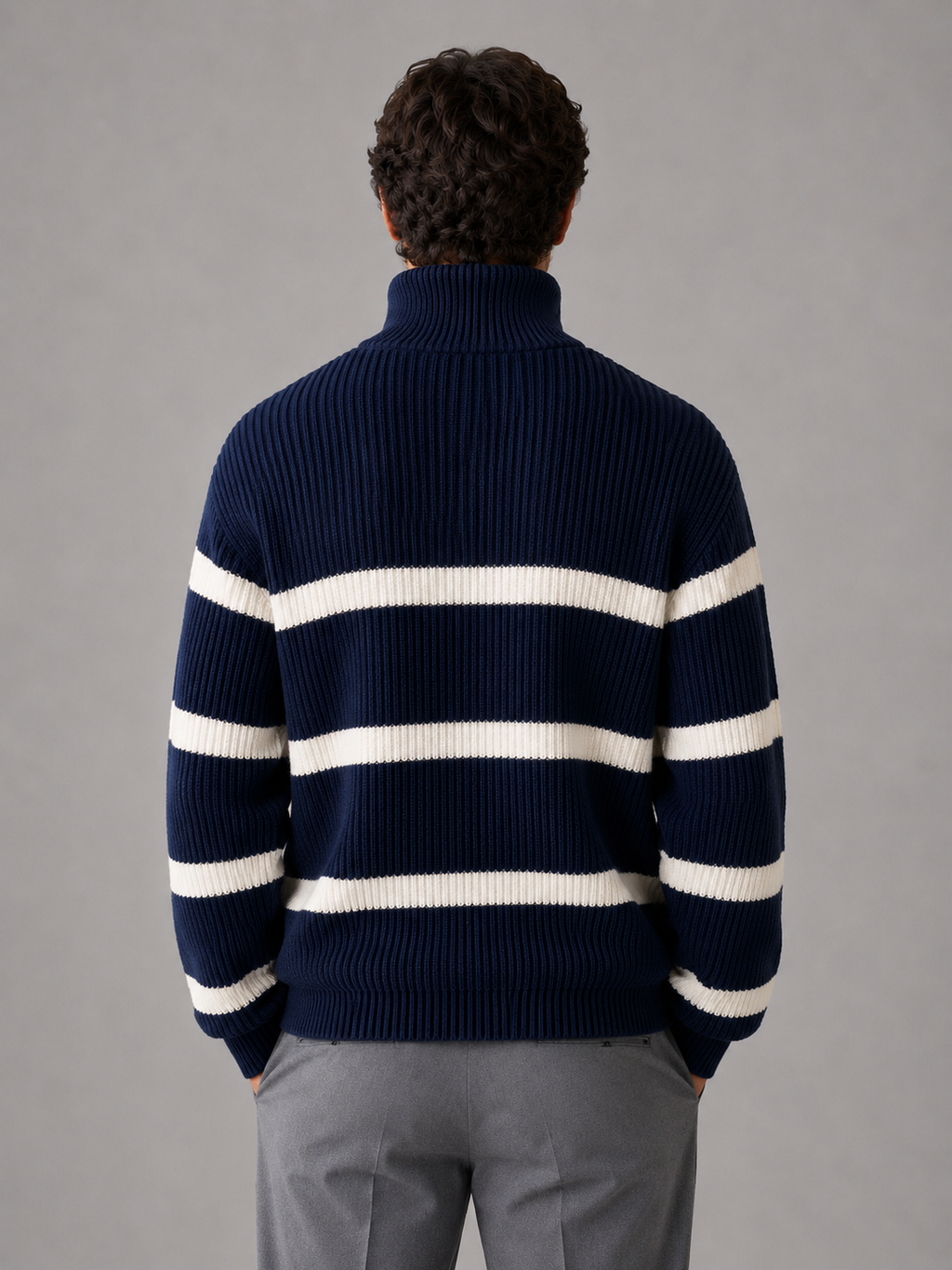 Men’s Striped Half Zip Sweater – Oversized Ribbed Knit Pullover