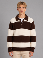 Men's Striped Knit Polo Sweater – Button Neck Ribbed Knit