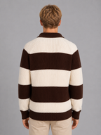 Men's Striped Knit Polo Sweater – Button Neck Ribbed Knit