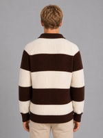 Men's Striped Knit Polo Sweater – Button Neck Ribbed Knit