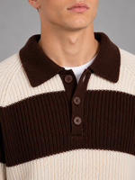 Men's Striped Knit Polo Sweater – Button Neck Ribbed Knit