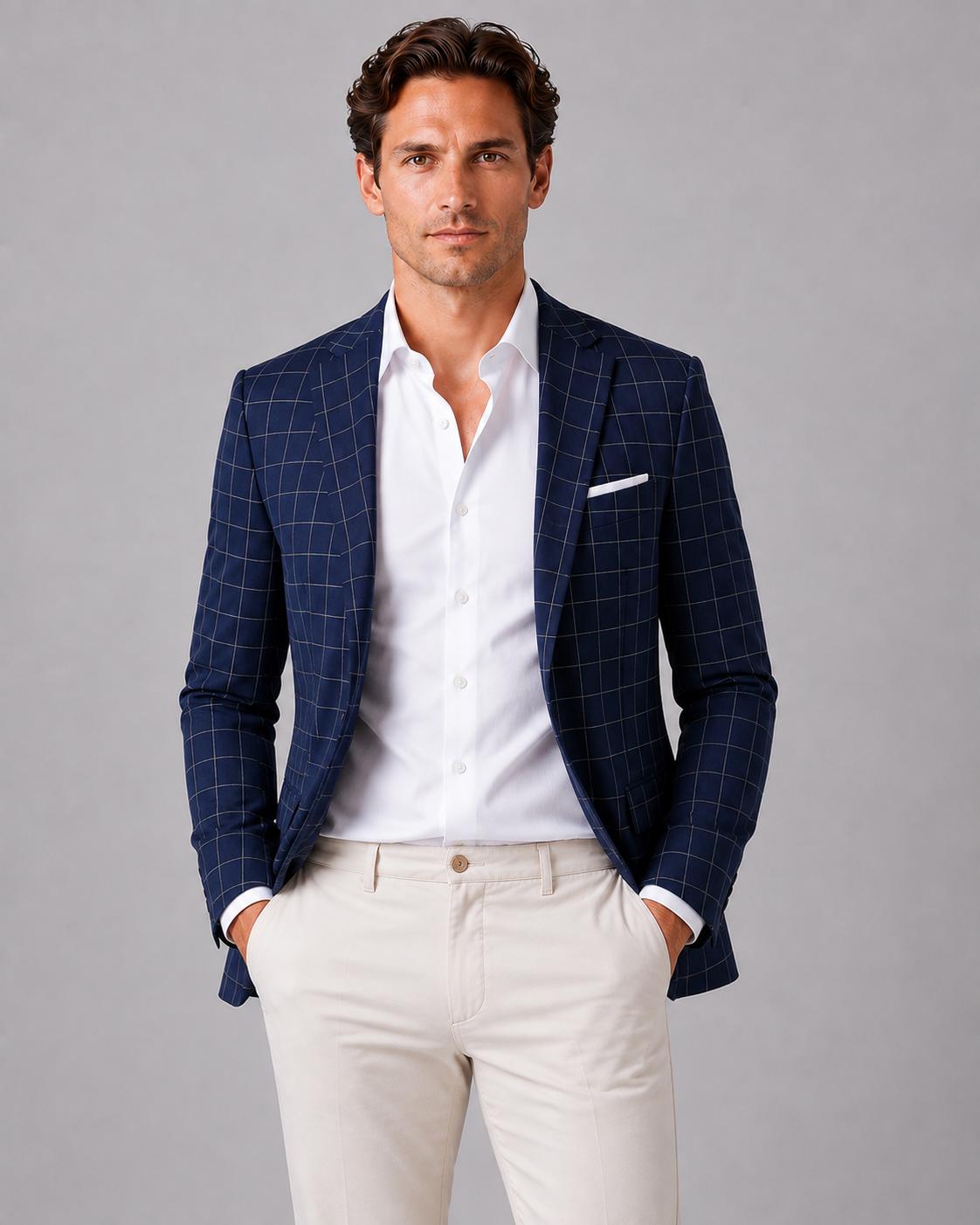 Men's Tailored Windowpane Blazer – Smart Check Suit Jacket