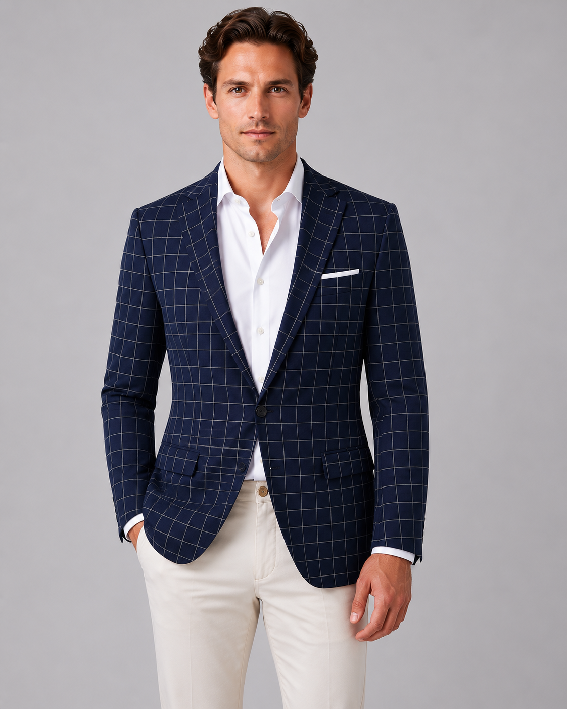 Men's Tailored Windowpane Blazer – Smart Check Suit Jacket