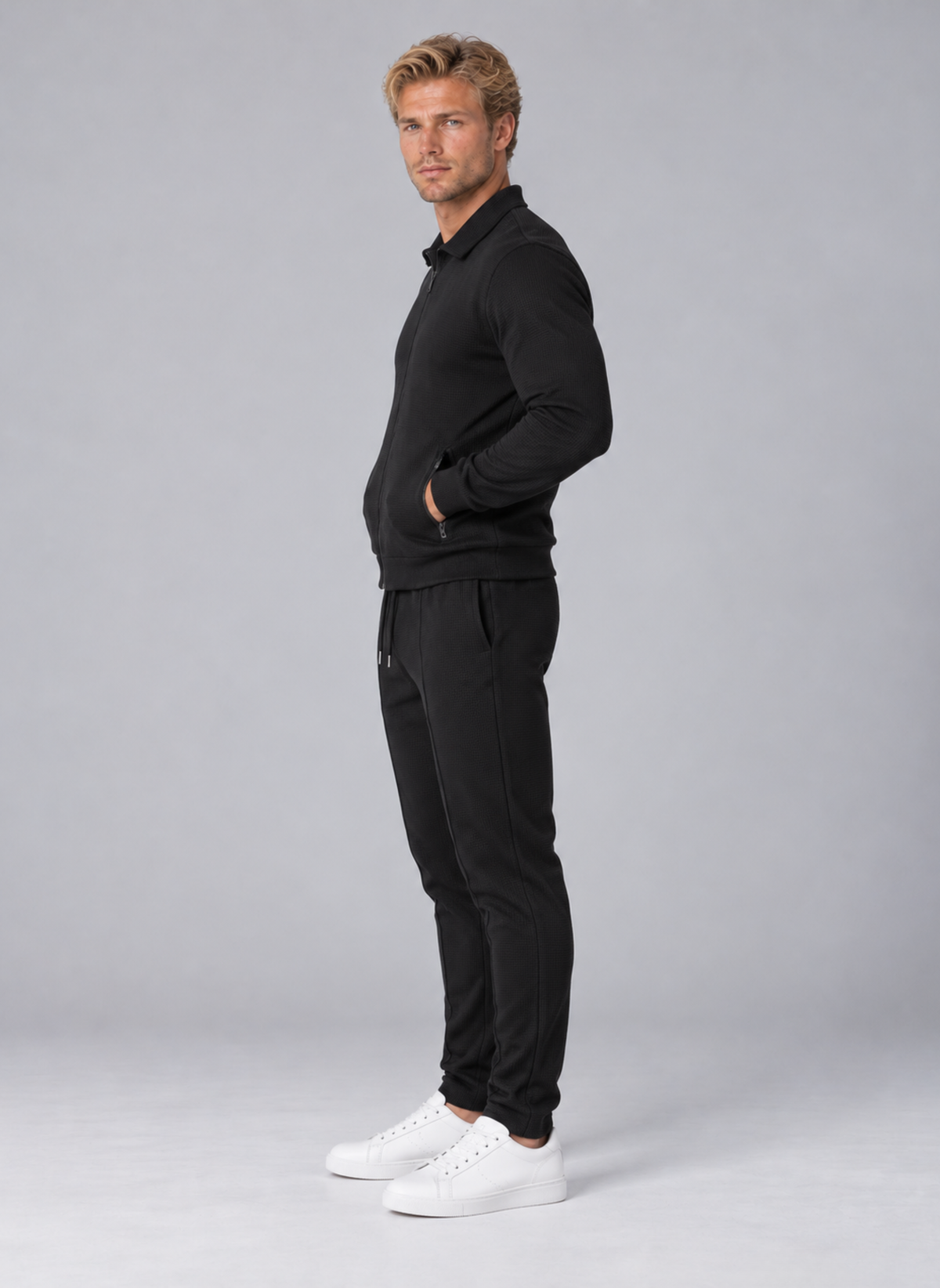 Men’s Textured Tracksuit – Full Zip Jacket & Jogger Pants Set