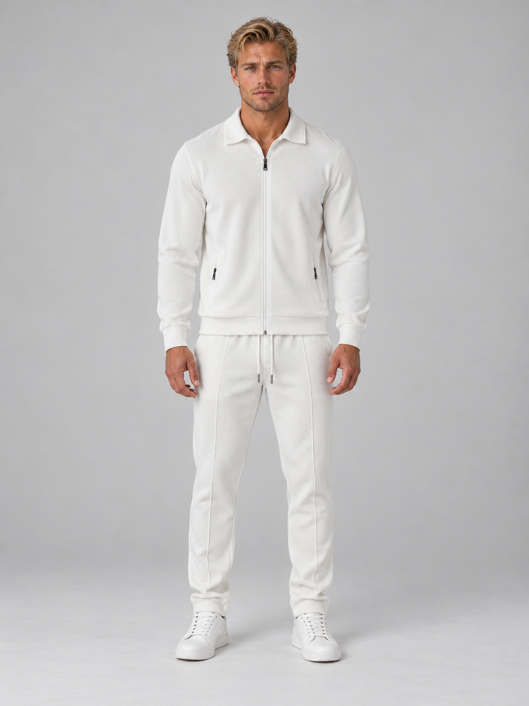 Men’s Textured Tracksuit – Full Zip Jacket & Jogger Pants Set