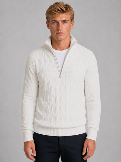 Men's Quarter Zip Sweater – Textured Knit Funnel Neck Pullover