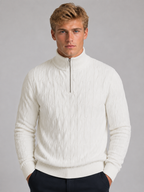 Men's Quarter Zip Sweater – Textured Knit Funnel Neck Pullover