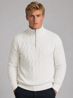 Men's Quarter Zip Sweater – Textured Knit Funnel Neck Pullover