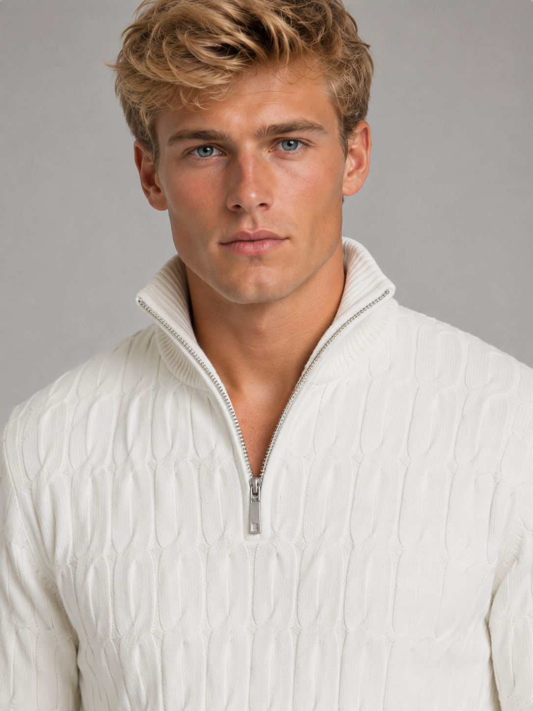 Men's Quarter Zip Sweater – Textured Knit Funnel Neck Pullover
