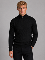 Men's Quarter Zip Sweater – Textured Knit Funnel Neck Pullover