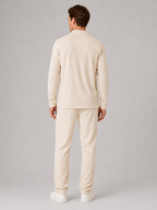 Men’s Two-Piece Quarter-Zip Polo & Pants Set – Textured Smart Casual Co-Ord