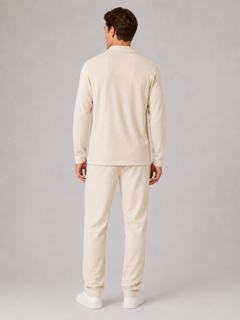 Men’s Two-Piece Quarter-Zip Polo & Pants Set – Textured Smart Casual Co-Ord