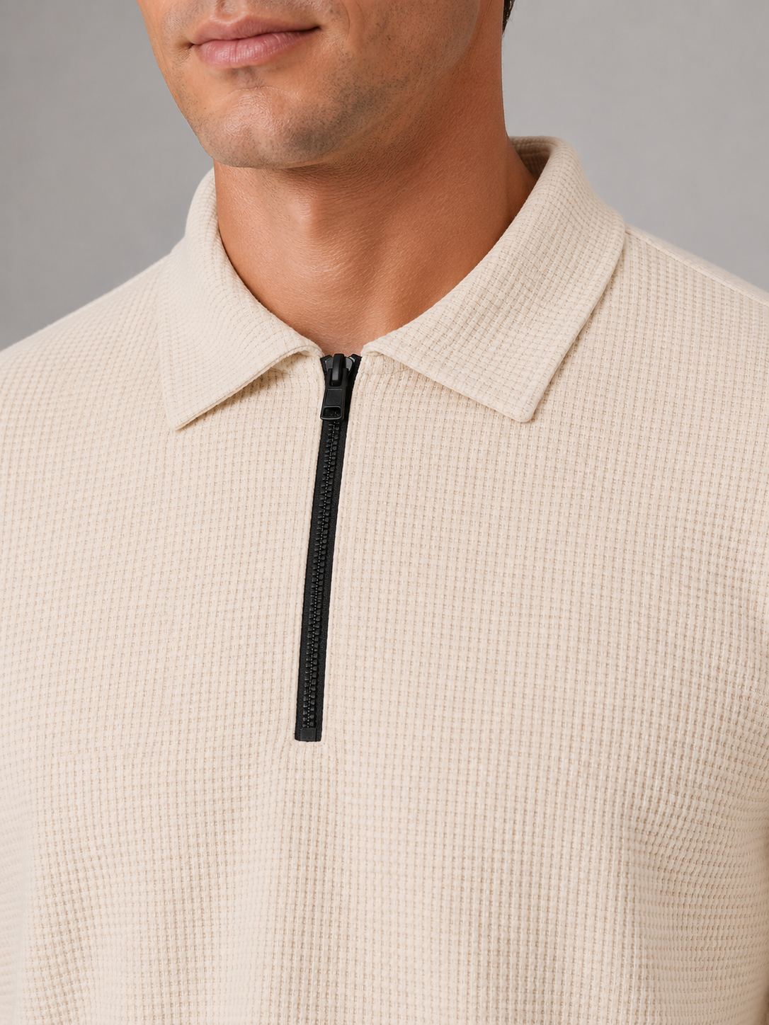 Men’s Two-Piece Quarter-Zip Polo & Pants Set – Textured Smart Casual Co-Ord