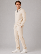 Men’s Two-Piece Quarter-Zip Polo & Pants Set – Textured Smart Casual Co-Ord