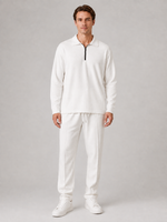 Men’s Two-Piece Quarter-Zip Polo & Pants Set – Textured Smart Casual Co-Ord