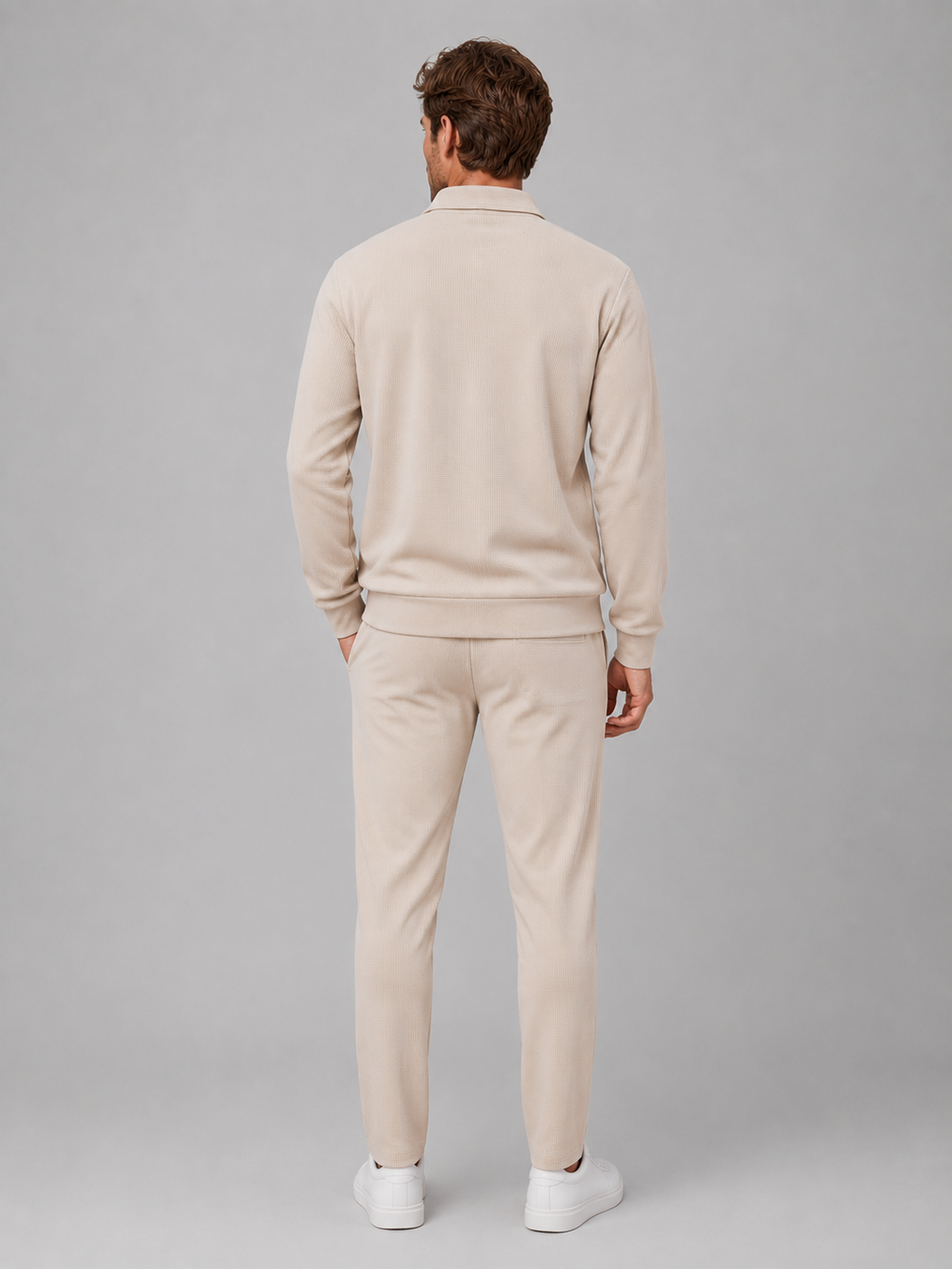 Men’s Two-Piece Zip Jacket & Pants Set – Textured Smart Casual Co-Ord