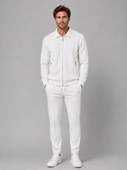 Men’s Two-Piece Zip Jacket & Pants Set – Textured Smart Casual Co-Ord